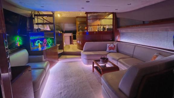 Full view of the living room on a motor yacht